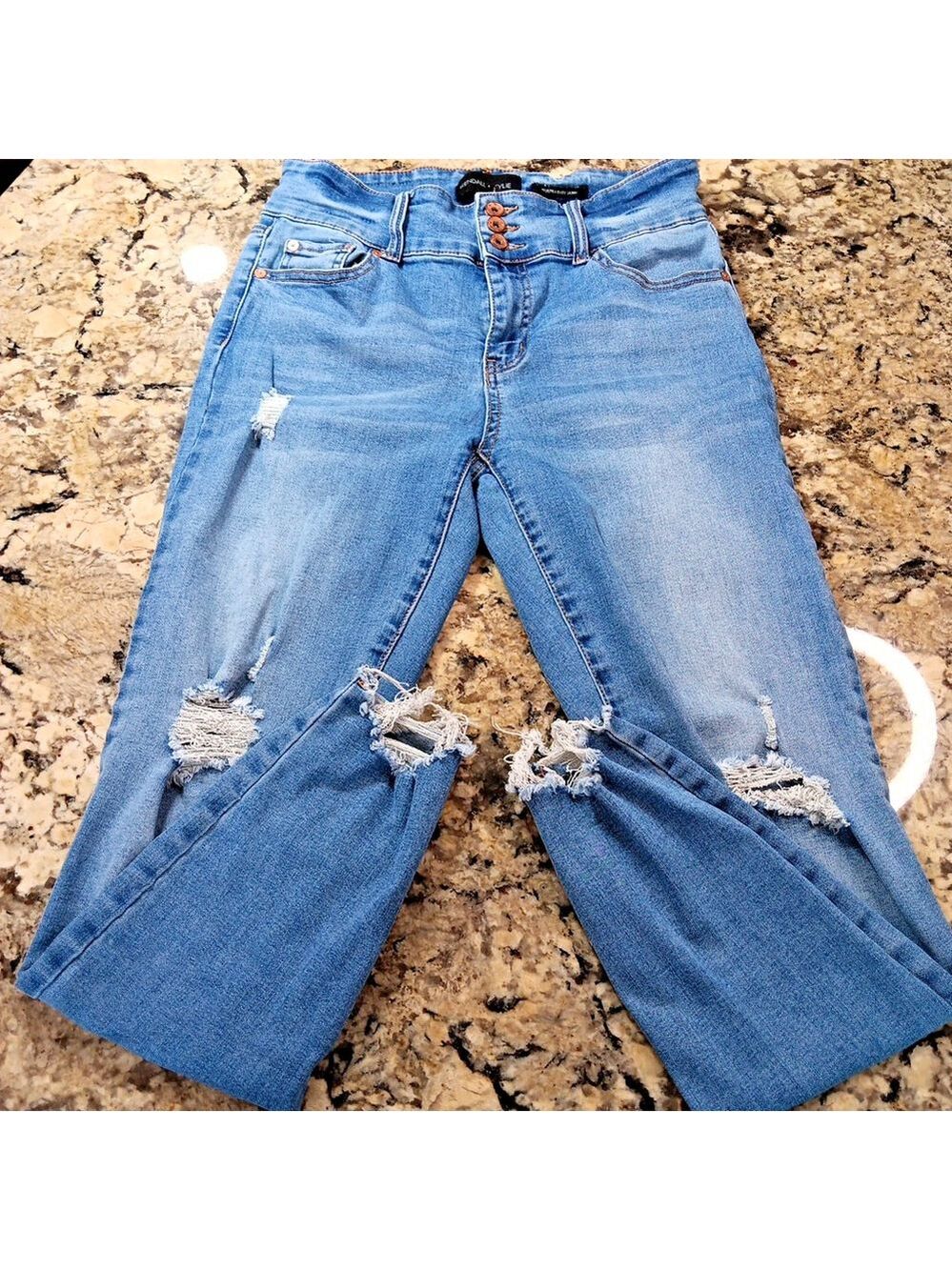 Size 9 X 27 Kendall Kylie Ultra Babe Skinny Ankle Blue Womens Jeans Distressed